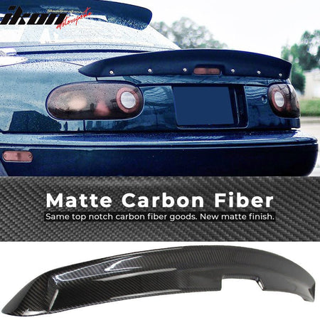 IKON MOTORSPORTS, Trunk Spoiler Compatible With 1990-1997 Mazda Miata Mx5 , Matte Carbon Fiber Type 1 Rear Spoiler Wing, 1991 1992 1993 1994 1995 1996