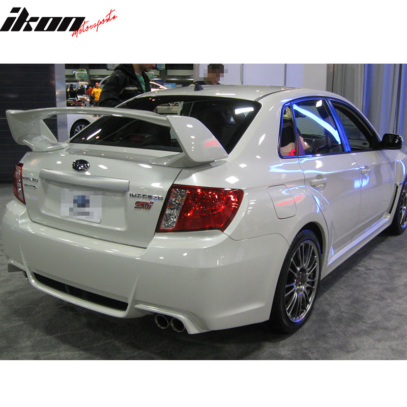 IKON MOTORSPORTS, Trunk Spoiler Compatible with 2008-2014 Subaru Impreza WRX/WRX STI Sedan, STI Style OE Painted Color ABS Rear Trunk Lid Spoiler Wing Lip 3PC