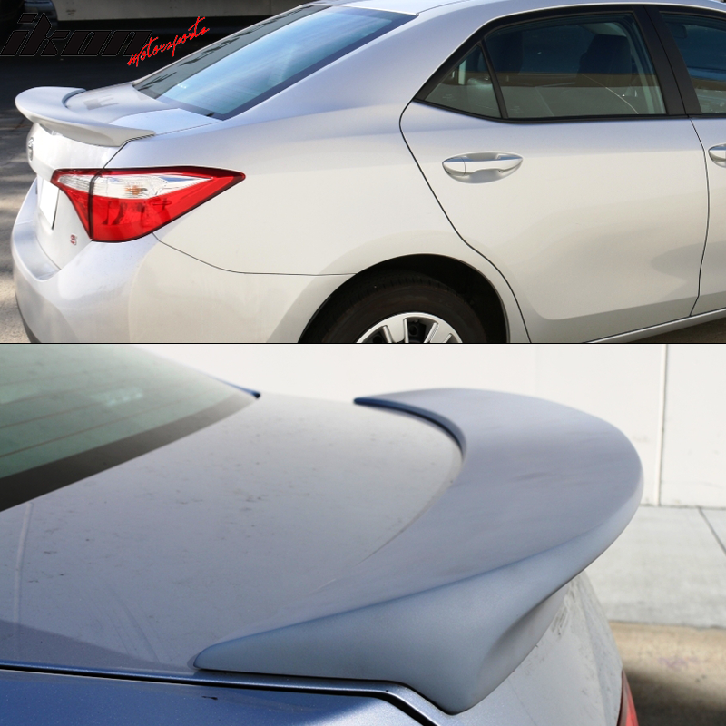 Trunk Spoiler Compatible With 2014-2019 Toyota Corolla, Factory Style Unpainted Black ABS W/ 3rd Brake Light By IKON MOTORSPORTS, 2015 2016 2017 2018