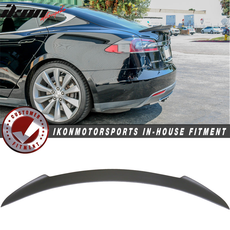 Trunk Spoiler Compatible With 2012-2024 Tesla Model S, Hennessy Style Rear Spoiler Wing Unpainted ABS by IKON MOTORSPORTS, 2013 2014 2015