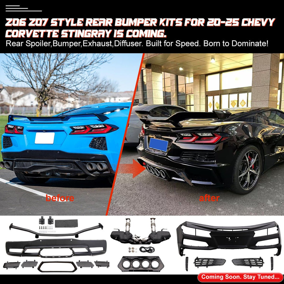 Z06 Z07 Style Rear Bumper Kits for 20-25 Chevy Corvette Stingray Comin