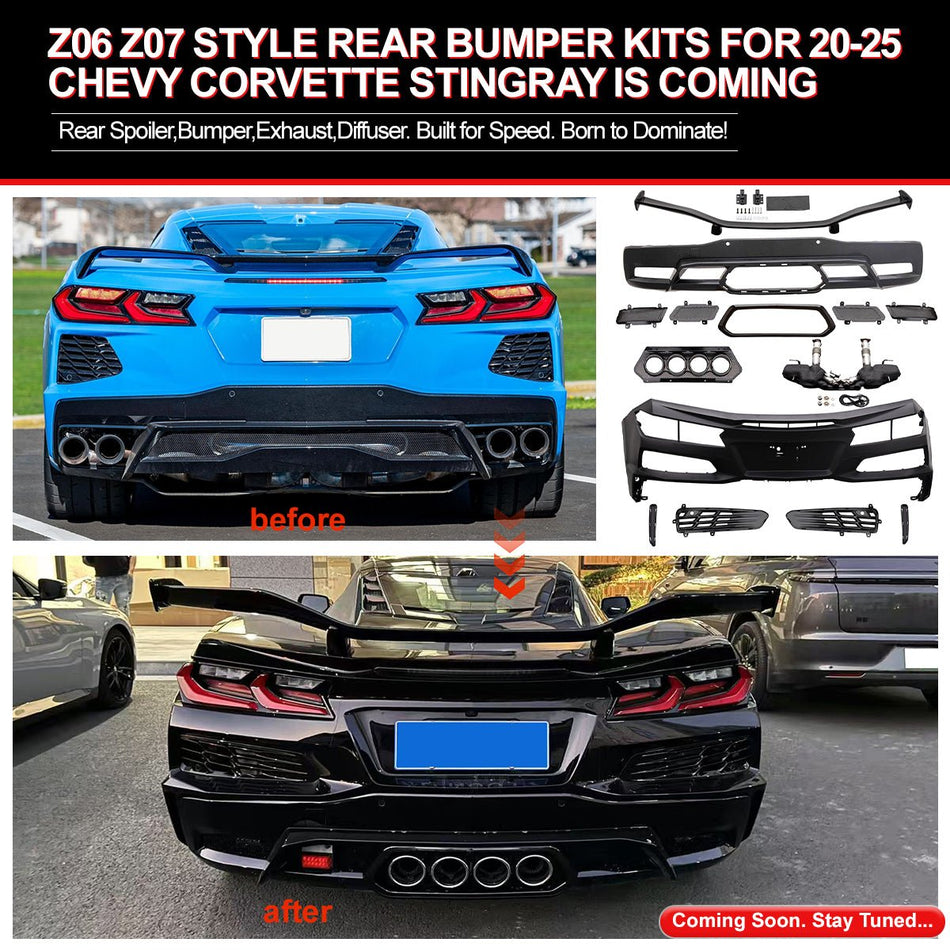 Z06 Z07 Style Rear Bumper Kits for 20-25 Chevy Corvette Stingray Comin