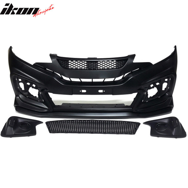 Front Bumper Cover Compatible With 2015-2016 Honda Fit Jazz GK5, Front Bumper Conversion Cover w/ DRL Lights by IKON MOTORSPORTS