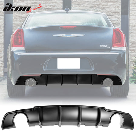 IKON MOTORSPORTS Rear Diffuser Compatible With 2015-2023 Chrysler 300, Shark Fin Style PP Lower Valance Bumper Lip