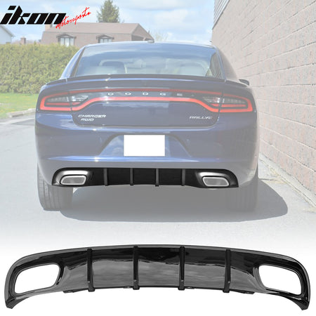 Ikon Motorsports Compatible With 15-23 Dodge Charger SRT V2 Style Rear Diffuser With Blue Reflective Tape Ikon Motorsports Compatible With 15-23 Dodge Charger SRT V2 Style Rear Diffuser With Blue Reflective Tape
