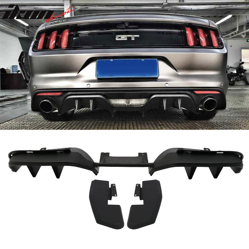 2015-2017 Ford Mustang R Style 3PCS Rear Bumper Lip Diffuser Panel ABS