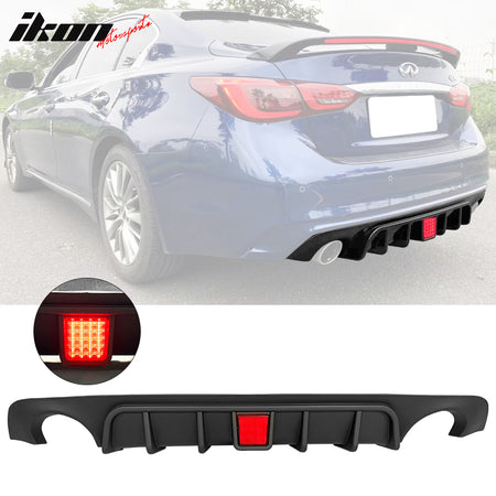 IKON MOTORSPORTS, Rear Diffuser Compatible With 2018-2022 infiniti Q50, PP Add-On Rear Bumper Lip Diffuser Spoiler Splitter Kit With Brake Light