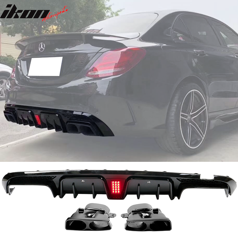2015-2021 Benz C W205C63 C63S AMG B Style Rear Diffuser + Exhaust Tips