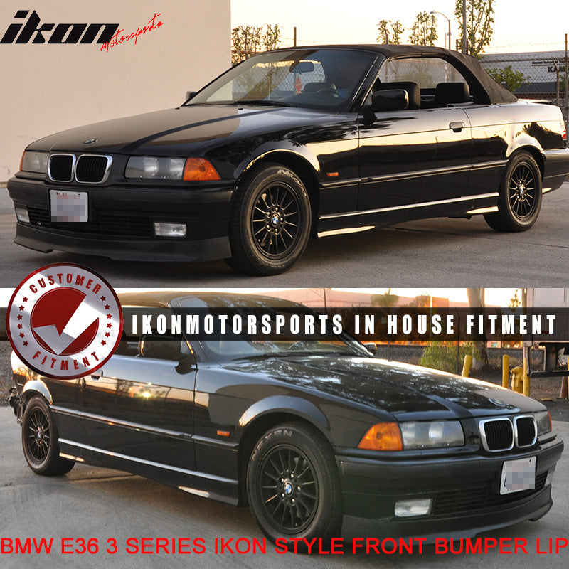 Front Bumper Lip Compatible With 1992-1998 BMW E36 3-Series, Ikon Style Black PU Front Lip Finisher Under Chin Spoiler Add On by IKON MOTORSPORTS, 1993 1994 1995 1996 1997