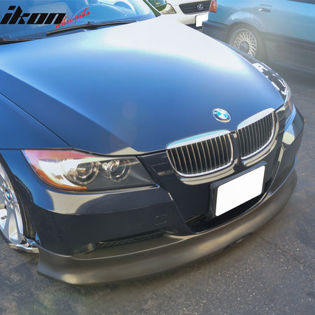 IKON MOTORSPORTS, Front Bumper Lip Compatible With 2005-2008 BMW 3 Series Pre LCI , Matte Carbon Fiber C Style Front Lip Spoiler Wing Chin Splitter, 2006 2007