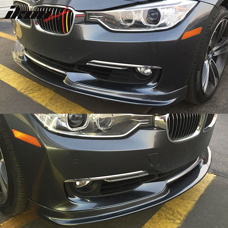 Front Bumper Lip Compatible With 2012-2015 BMW 3-SERIES F30, H-Style PU Black Front Lip Spoiler Splitter by IKON MOTORSPORTS, 2013 2014