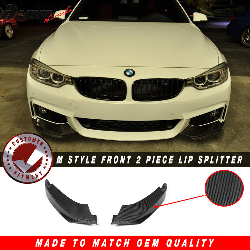 IKON MOTORSPORTS, Front Splitters Compatible With 2014-2020 BMW F32 F33 F36 4-Series 428i 435i , Matte Carbon Fiber M-Tech Style Front Bumper Lip Chin Spoiler Wing 2PC, 2015 2016 2017 2018 2019