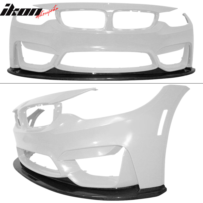 IKON MOTORSPORTS, Front Bumper Lip Compatible With 2015-2020 BMW F80 M3 F82 F83 M4 Coupe & Convertible, KS Style Real Carbon Fiber Front Lip Spoiler