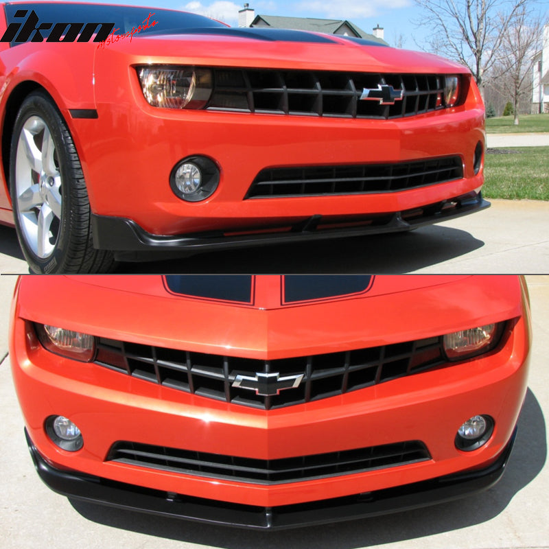 Front Bumper Lip Compatible With 2010-2013 Chevy Camaro V6 LS LT 1LT Only, S Style Unpainted Black Spoiler Splitter Valance Fascia Cover Guard Protection Conversion by IKON MOTORSPORTS, 2011 2012