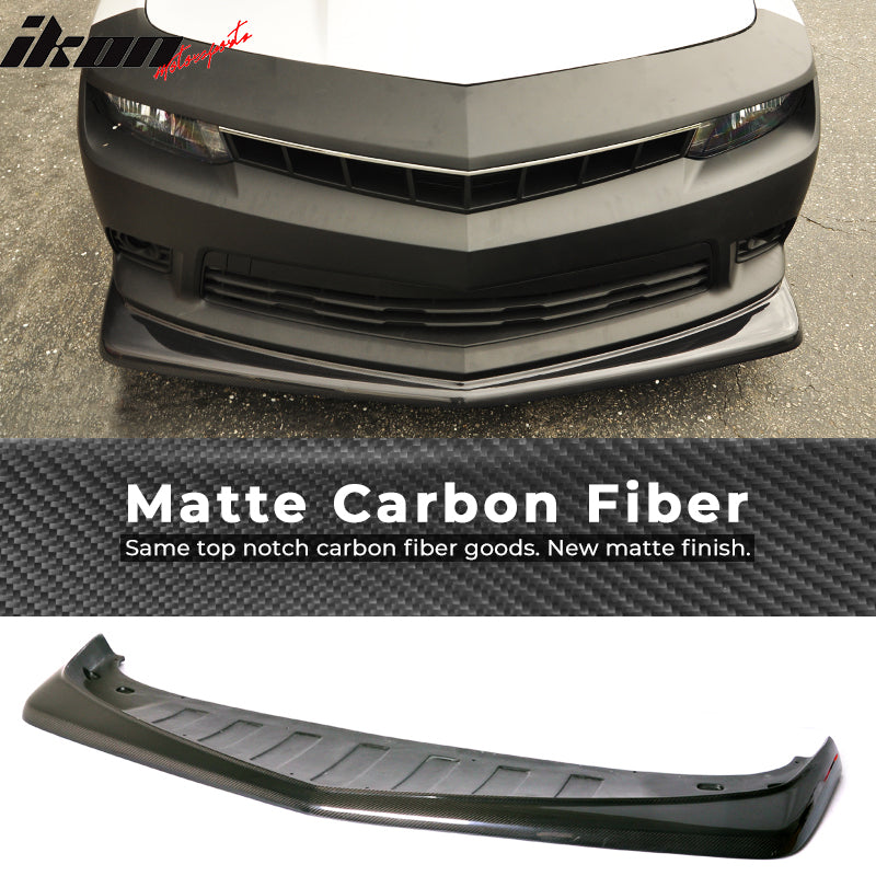IKON MOTORSPORTS, Front Bumper Lip Compatible With 2014-2015 Chevrolet Camaro SS , Matte Carbon Fiber Z28 Style Front Lip Spoiler Wing Chin Splitter