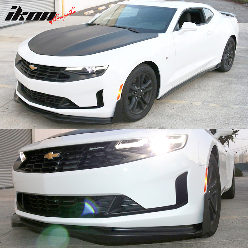 Front Bumper Lip Compatible With 2016-2018 Chevy Camaro SS Models Only, With Splitters IKON V5 Style Black PU Air Dam Chin Spoiler by IKON MOTORSPORTS