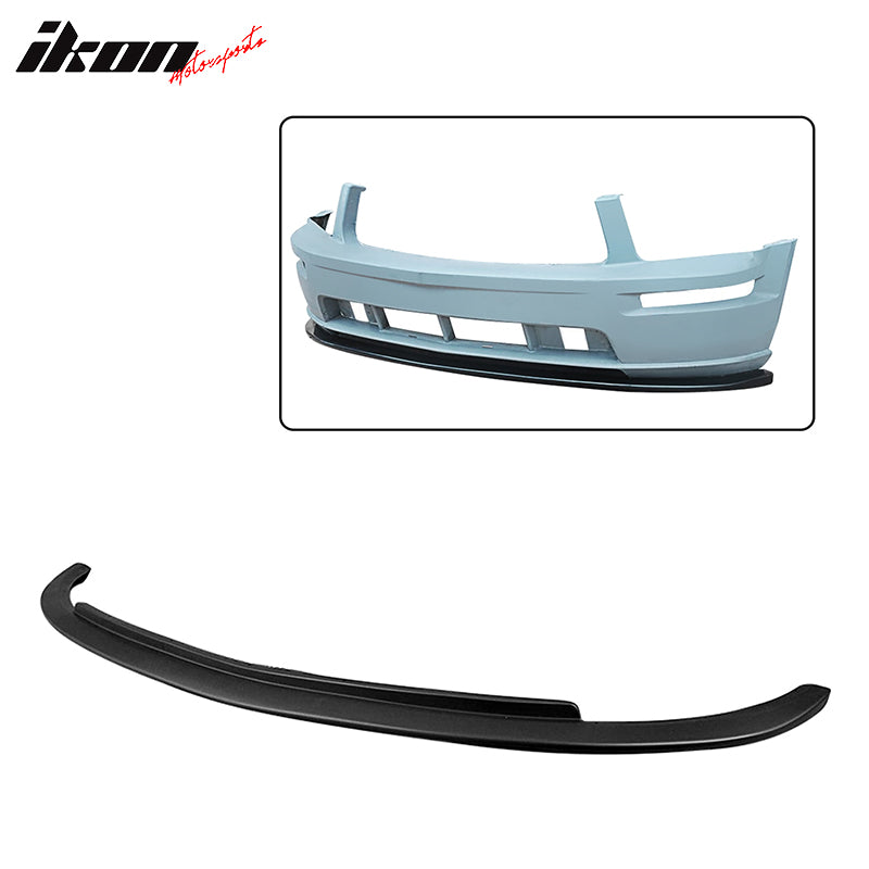 IKON MOTORSPORTS, Front Bumper Lip Compatible With 2005-2009 Ford Mustang V8 Only, Front Bumper Lip Spoiler Added on Bodykit Replacement Unpainted Black STI Style PU - Poly Urethane, 2006 2007 2008