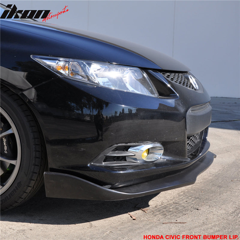 Front Bumper Lip Compatible With 2012-2013 Honda Civic, CS Style Black PU Front Lip Finisher Under Chin Spoiler Add On by IKON MOTORSPORTS