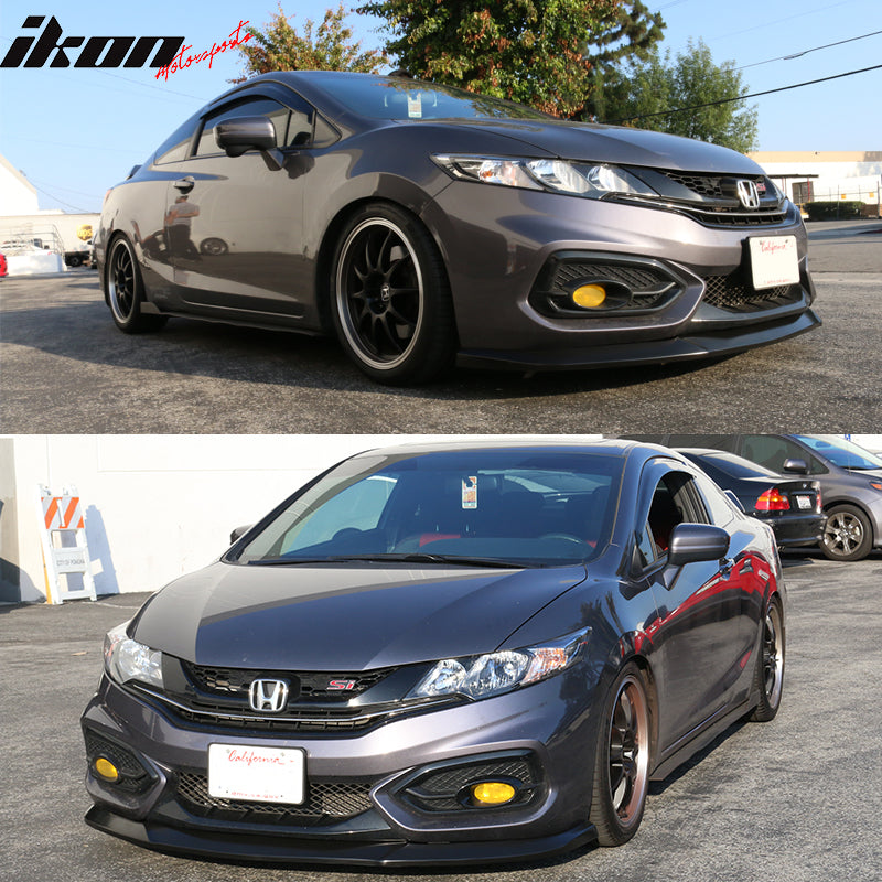 IKON MOTORSPORTS, Front Bumper Lip Compatible With 2014-2015 Honda Civic Coupe, IKON Style Unpainted Black PU Front Lip Finisher Under Air Dam Chin Spoiler Add On