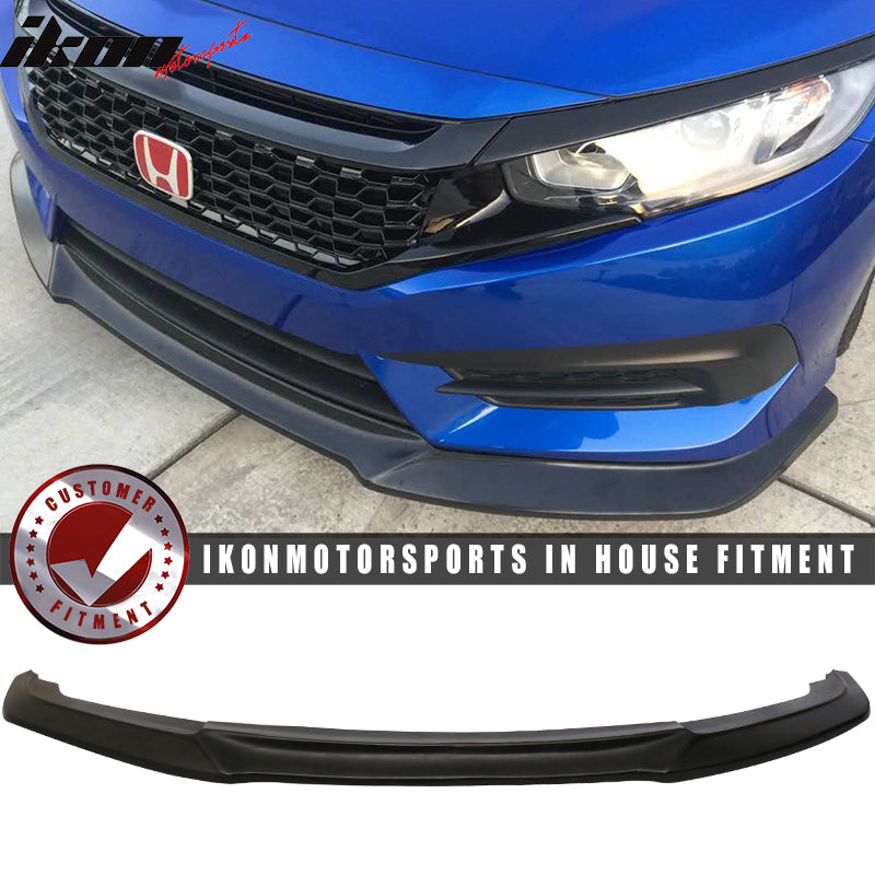 Fits 16-18 Honda Civic IKON GT Style Front Bumper Lip PU + Front Hood Grille ABS