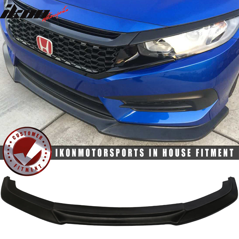 Bumper lip Compatible With 2016-2018 Honda Civic, Coupe Sedan GT Style Front Lip & Gloss Black Mesh Grille Spoiler Valance Chin Diffuser Body kit by IKON MOTORSPORTS, 2017