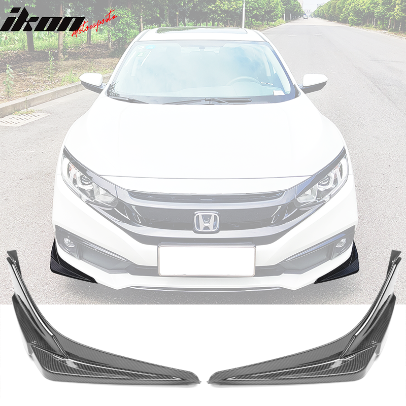 IKON MOTORSPORTS Front Bumper Lip Compatible With 2019-2021 Honda Civic, Modulo Style Carbon Fiber Print / Matte Black, Chin Spoiler Air Dam Splitter