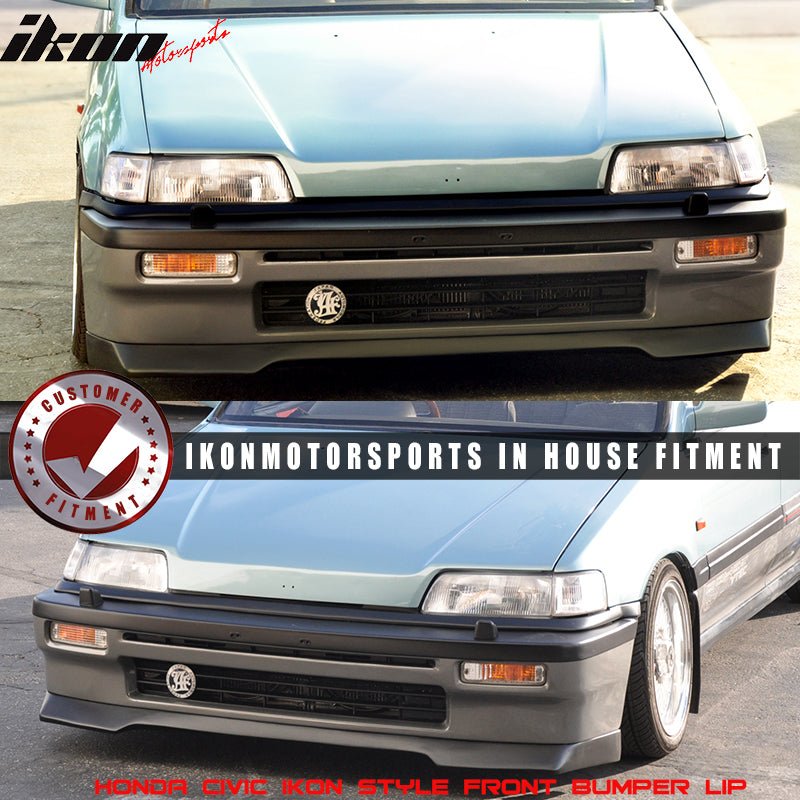 Front Bumper Lip Spoiler Compatible With 1988-1991 Honda civic, Ikon Style Black PU Front Bumper Lip Spoiler Bodykit Splitter Diffuser Air Dam Chin Diffuser by IKON MOTORSPORTS, 1989 1990