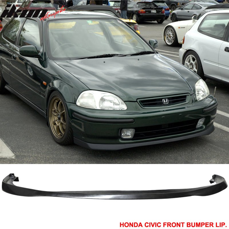 Compatible With Civic 96-98 3Dr SIR Urethane Front + Rear Bumper Lip Spoiler Bodykit Black