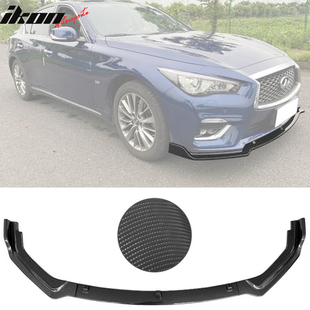 IKON MOTORSPORTS, Front Bumper Lip Compatible with 2018-2022 Infiniti Q50 Base/Non-Sport Models, PP 3PCS Add-On Front Protector Spoiler Splitter