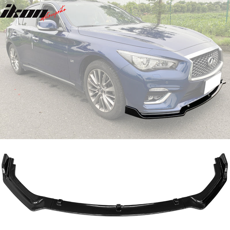 IKON MOTORSPORTS, Front Bumper Lip Compatible with 2018-2022 Infiniti Q50 Base/Non-Sport Models, PP 3PCS Add-On Front Protector Spoiler Splitter