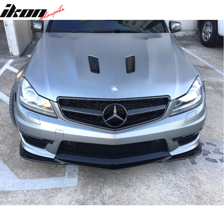 IKON MOTORSPORTS, Front Bumper Lip Compatible With 2012-2014 Benz W204C-Class C63 AMG, GH Style ABS Matte Black Front Lip Protector Splitter
