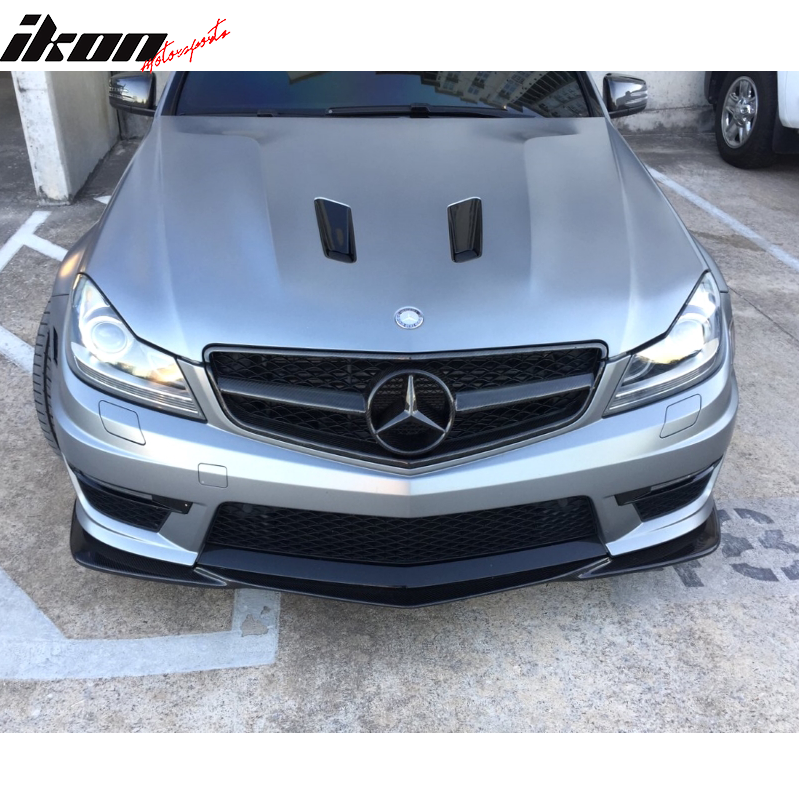 IKON MOTORSPORTS, Front Bumper Lip Compatible With 2012-2014 Benz W204C-Class C63 AMG, GH Style ABS Matte Black Front Lip Protector Splitter