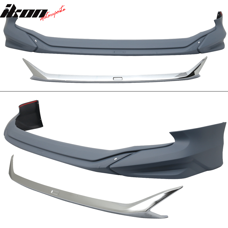 Fits 18-20 Toyota Camry LE/XLE MD Style Front Bumper Lip Spoiler w/ Chrome Trim