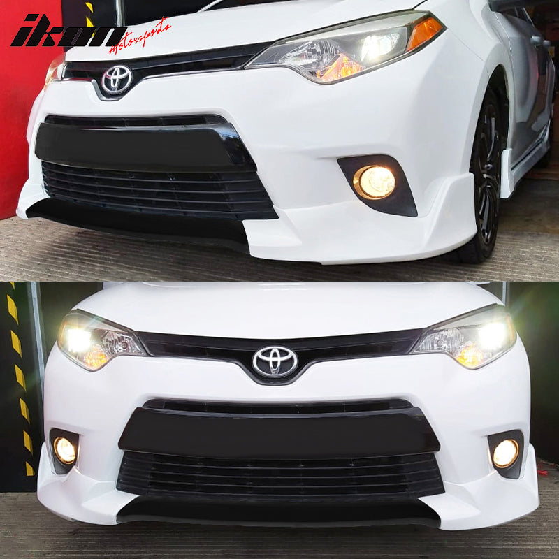 Front Bumper Lip Compatible With 2014-2016 Toyota Corolla L & Le Models Only Unpainted Black Spoiler Splitter Valance Fascia Cover Guard Protection Conversion by IKON MOTORSPORTS, 2015