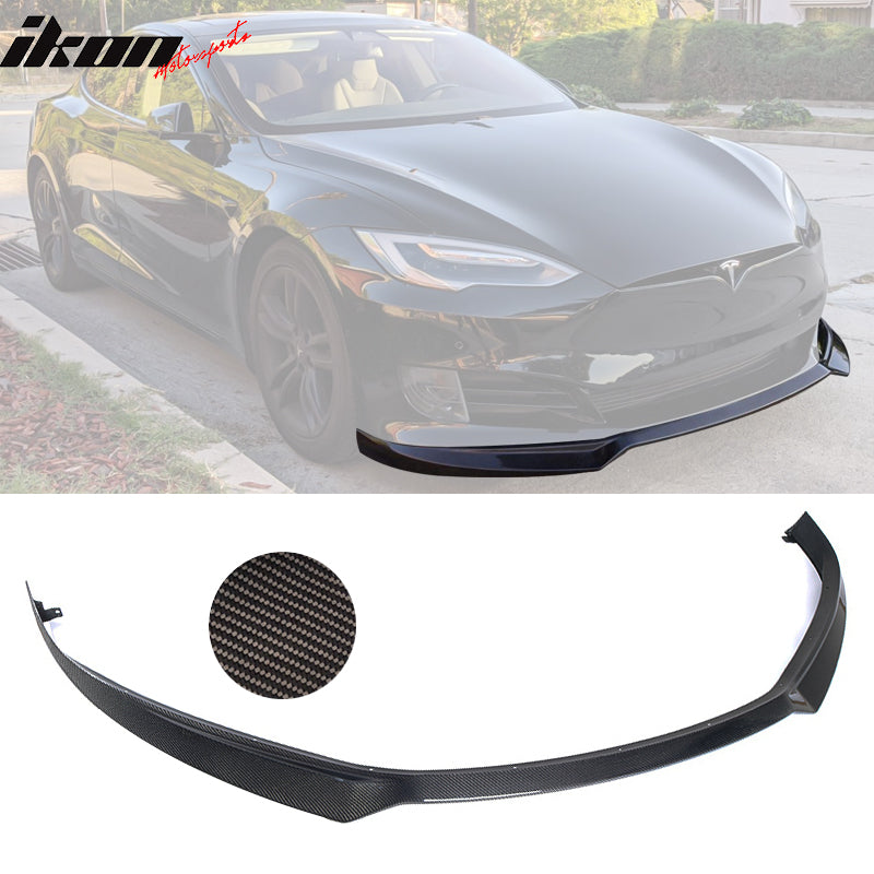 IKON MOTORSPORTS, Front Bumper Lip Compatible With 2017-2020 Tesla Model S, IKON Style Front Lip Spoiler Air Dam Chin CF Carbon Fiber, 2018