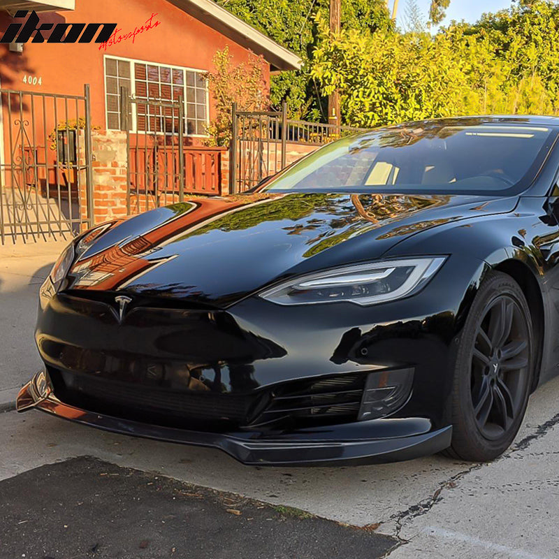 Fits 17-20 Tesla Model S IKON Style Front Lip Splitter - Carbon Fiber