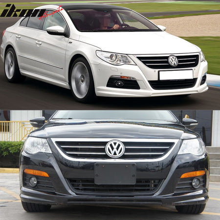 Front Bumper Lip Compatible With 2009-2012 Volkswagen CC, Euro Style PU Black Front Lip Spoiler Splitter by IKON MOTORSPORTS, 2009 2010 2011