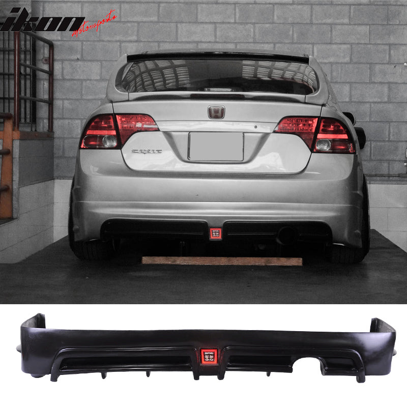 Compatible With 2006-2008 Civic 4Dr HF-P PU Urethane Front & Rear Bumper Lip Spoiler & Brake Lamp