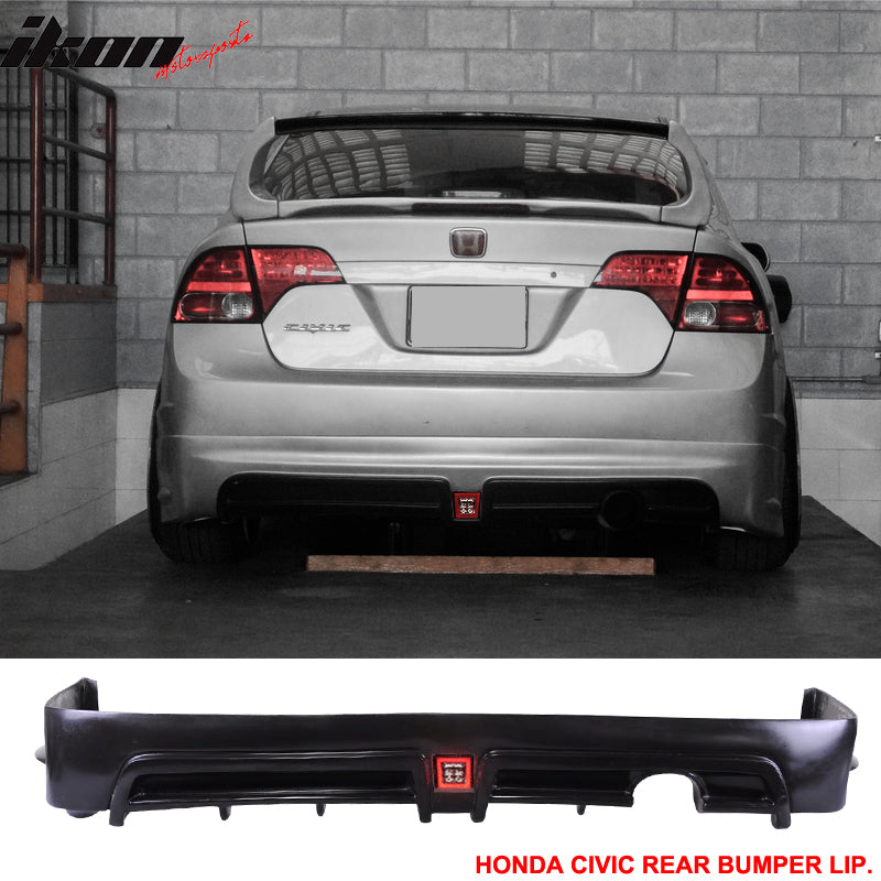 IKON MOTORSPORTS, Rear Lip & Brake Lights Compatible With 2006-2011 Honda Civic 4Door, PP Black Rear Lip Spoiler Spiltter