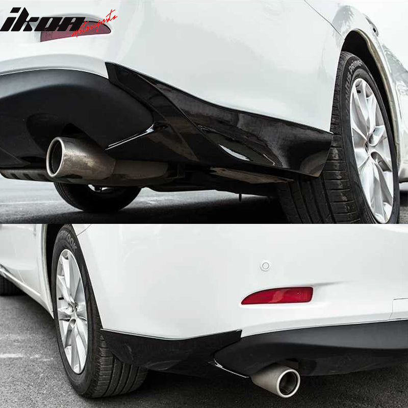 IKON MOTORSPORTS, Rear Aprons Compatible With 2014-2017 Mazda 6, Unpainted Lower Diffuser Valance Bumper Lip Splitter ABS Plastic Pair, 2015 2016