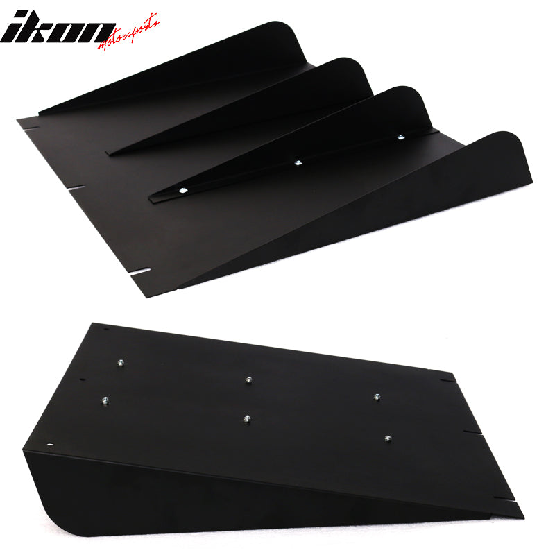 IKON MOTORSPORTS, Rear Bumper Diffuser Compatible With Universal Vehicles 20.75" x22" 4 Fin Textured, Universal Style Black Aluminum Rear Lip Finisher Under Chin Spoiler Underspoiler Splitter