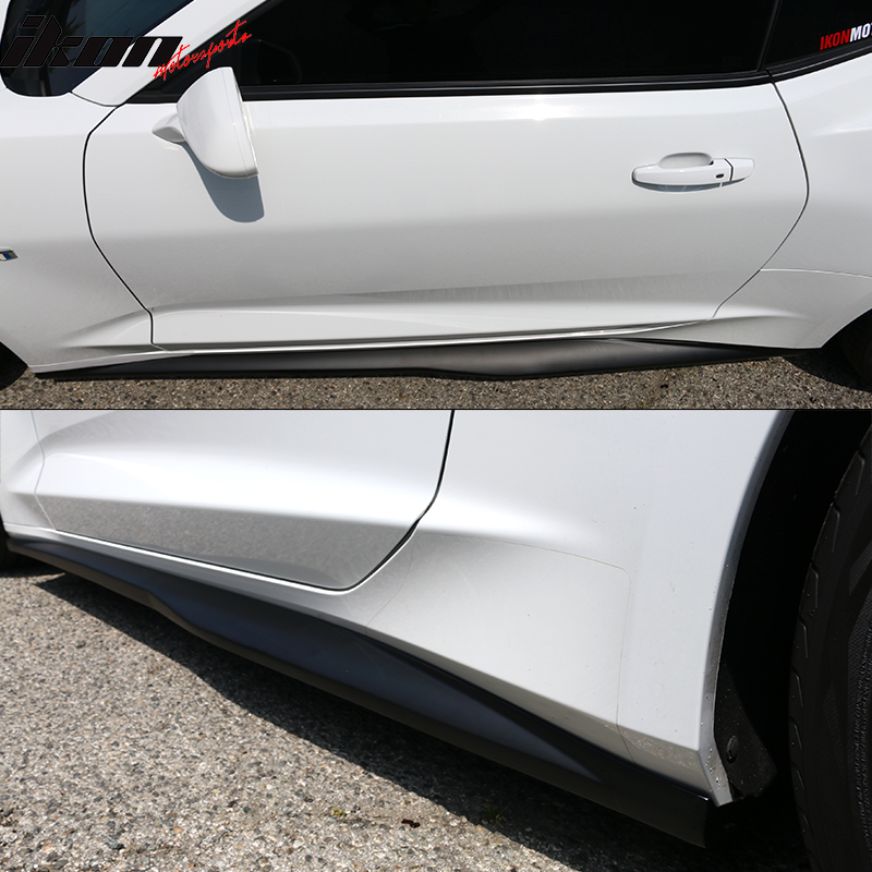 Side Skirts Compatible With 2016-2024 Chevy Camaro, ZL1 Style Glossy Black ABS Side Extension Rocker Panels by IKON MOTORSPORTS