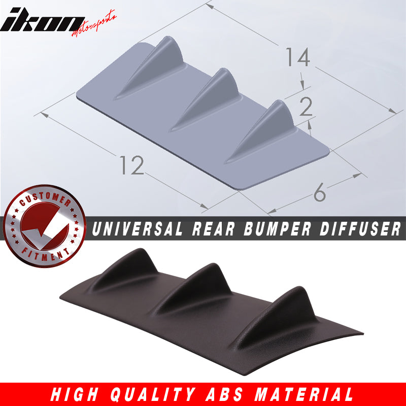 Rear Bumper Lip Diffuser Compatible With Universal 14 Inch*6 Inch, Matte Black MB ABS Air Dam Chin Diffuser 3 Fin by IKON MOTORSPORTS, 1988 1989 1990 1991 1992 1993 1994