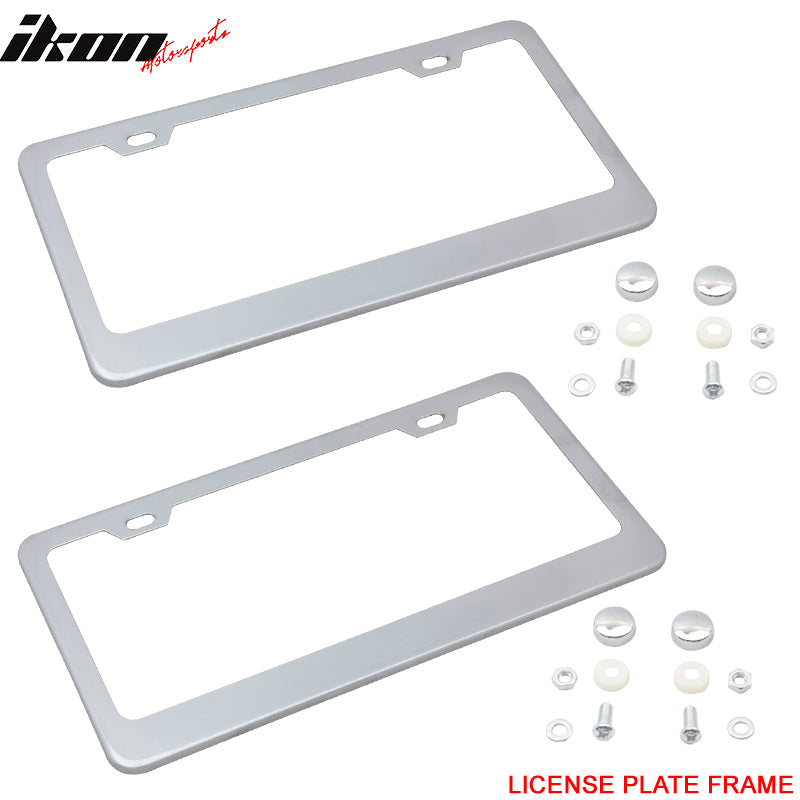 2PC Chrome Steel License Plate Frame + Screw Cap Car Truck Van SUV