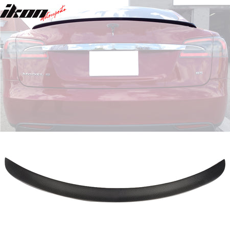 Fit 17-20 Tesla Model S IKON Style Front Bumper Lip + Trunk Spoiler Carbon Fiber