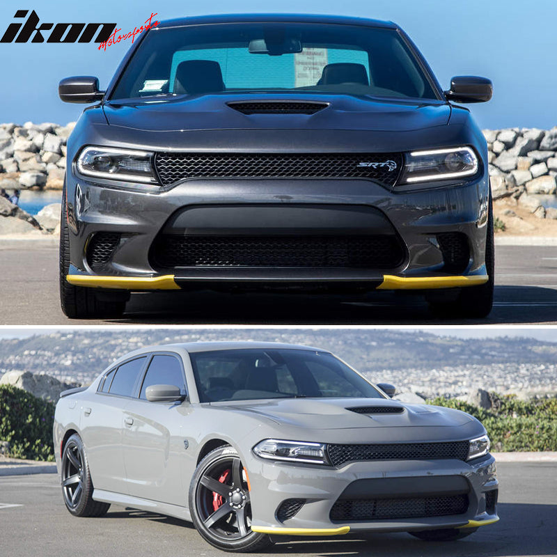 Front Bumper Cover Compatible With 2015-2023 Dodge Charger, Unpainted Black PP Hellcat Conversion Front Lip Spoiler Diffuser Cover Guard by IKON MOTORSPORTS, 2016 2017 2018