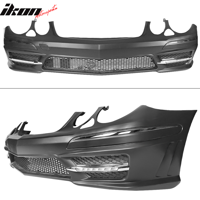 IKON MOTORSPORTS Fonr Bumper Fog Lights Compatiable with 2007-2009 E Class W211, AMG Style Grille with DRL