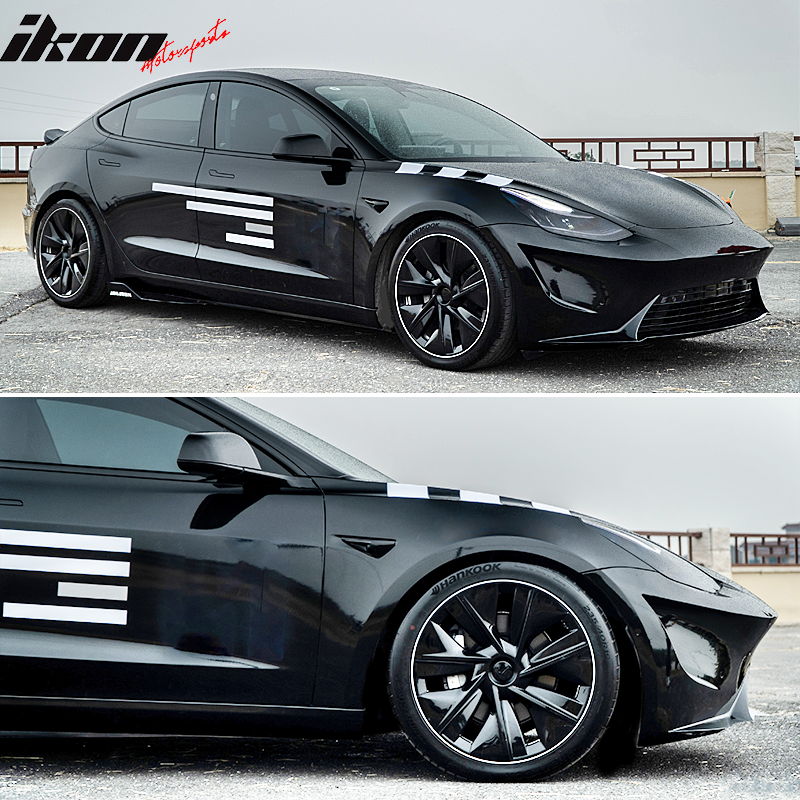 Fit 2017-2023 Tesla Model 3 Front & Rear Bumper Unpainted Black
