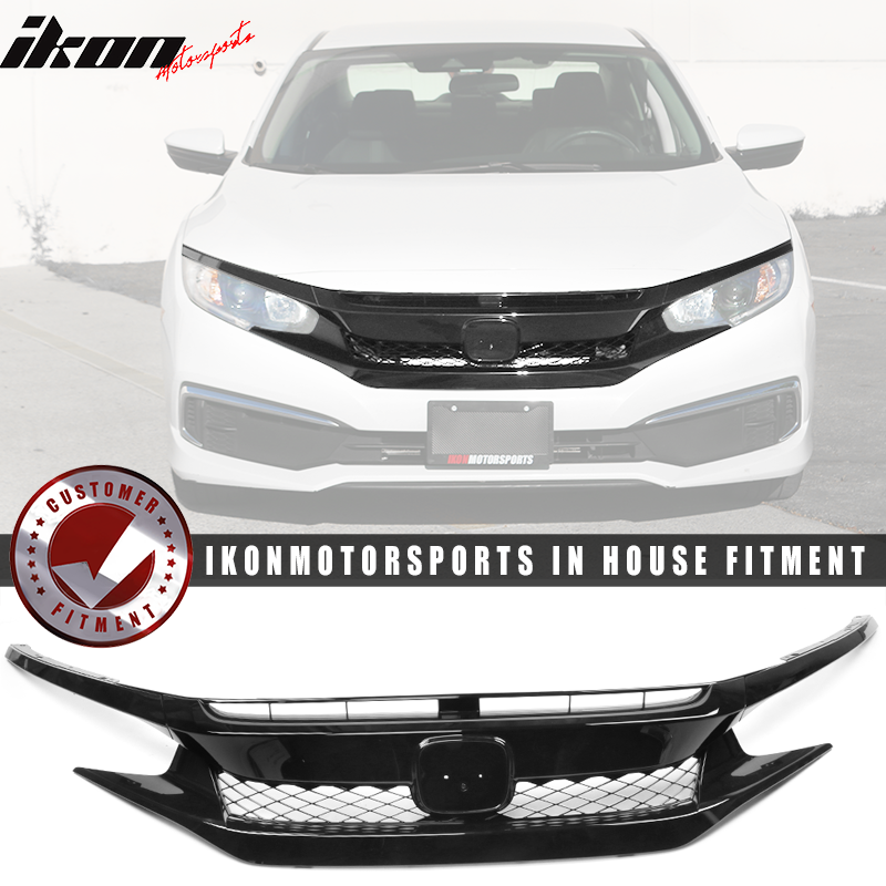 2019-2021 Honda Civic Sedan Coupe Gloss Black Front Grille Eyebrows