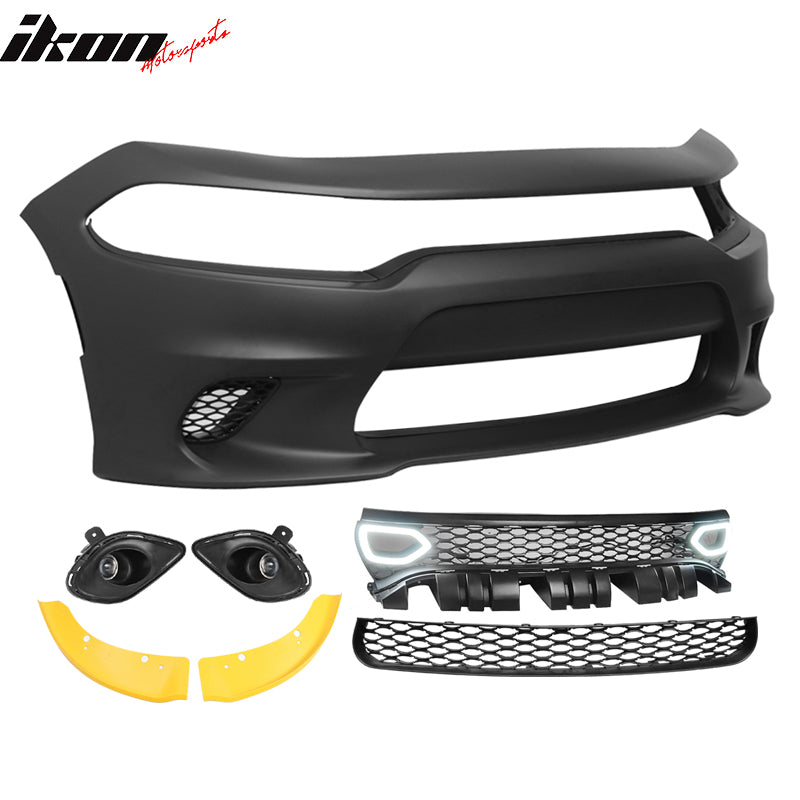 Fits 15-23 Dodge Charger Front Bumper Cover + Foglights + Grille w/ Lights